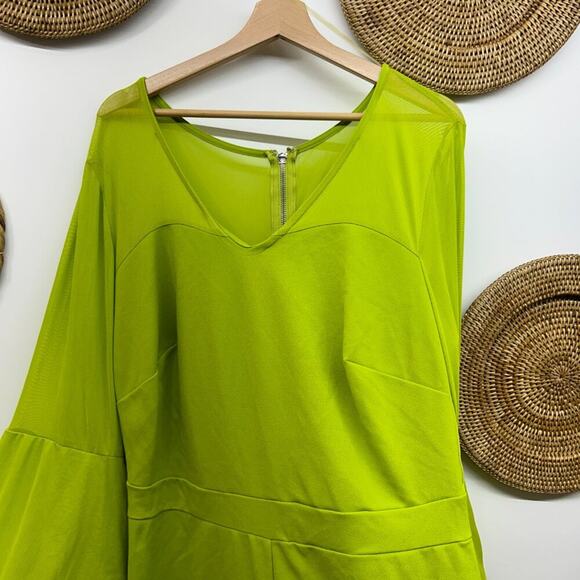NEW Ashley Stewart Lime Green Funky Bell Sleeve Romper Shorts Plus Size 14/16 - Picture 6 of 7